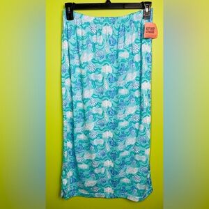 Key West vintage cotton sea shell Print aqua blue size L